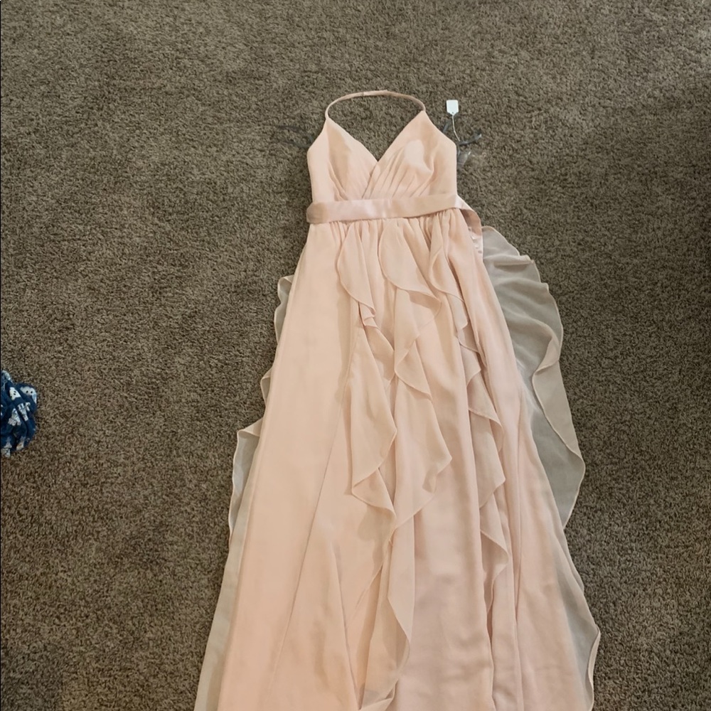 Blush David’s bridal bridesmaids dress.